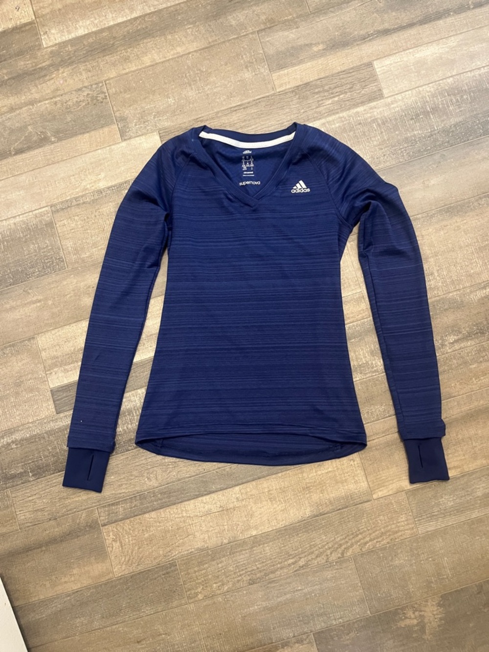 adidas Navy Long Sleeve V-Neck Athletic Top